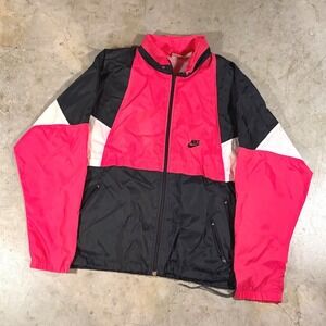 Vintage Nike Windbreaker Jacket XL Pink Black White Colorblock Full Zip 90s Mesh